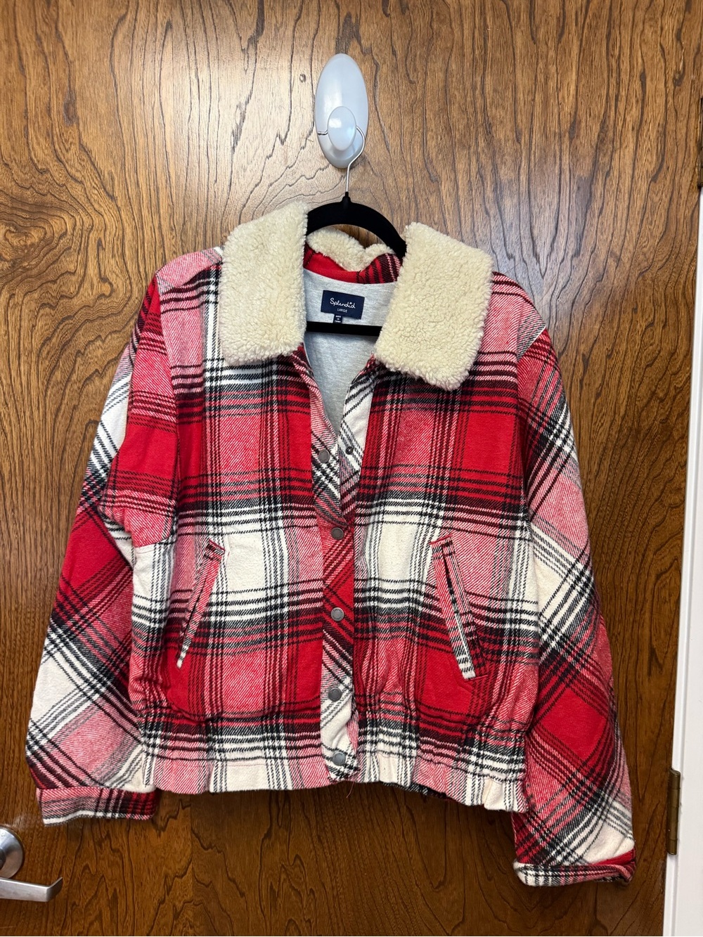 Splendid Red Plaid Sherpa Collar Jacket
